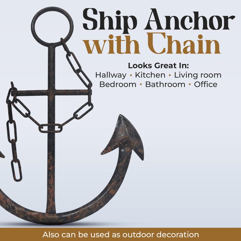 Everydecor Metal Anchor for Wall Decor - Antique Nautical Decoration for Living Room, Restroom, Bathroom, Bedroom, Kitchen - Boat, Ship Anchor with Chain for Home Interior - Image 5